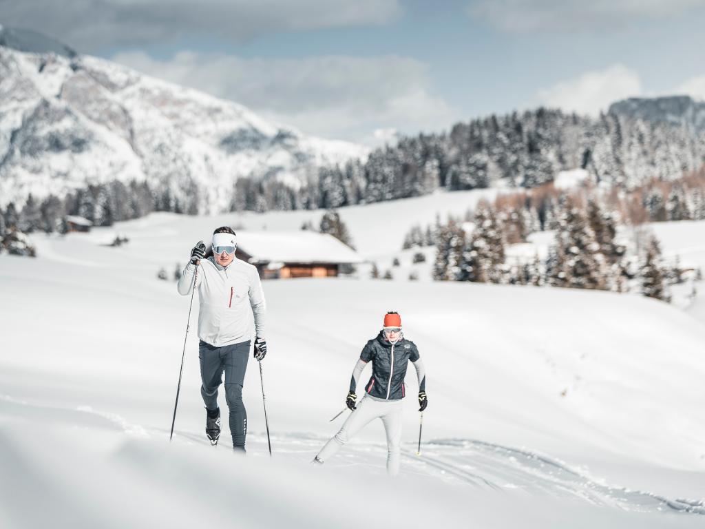 Cross-country skiing on Seiser Alm - South Tyrol Italy