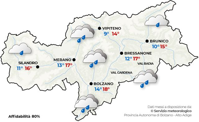 Previsioni meteo Alto Adige oggi