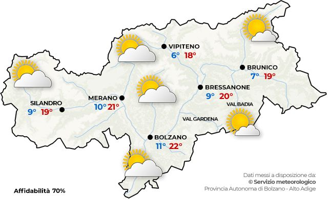 Il tempo in generale in Alto Adige e Dolomiti domani
