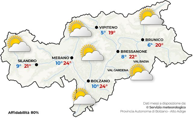 Previsioni meteo Alto Adige oggi