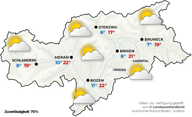 Allgemeine Wetterlage in Südtirol morgen