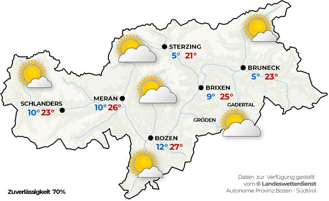 Südtirol - Allgemeine Wetterlage morgen